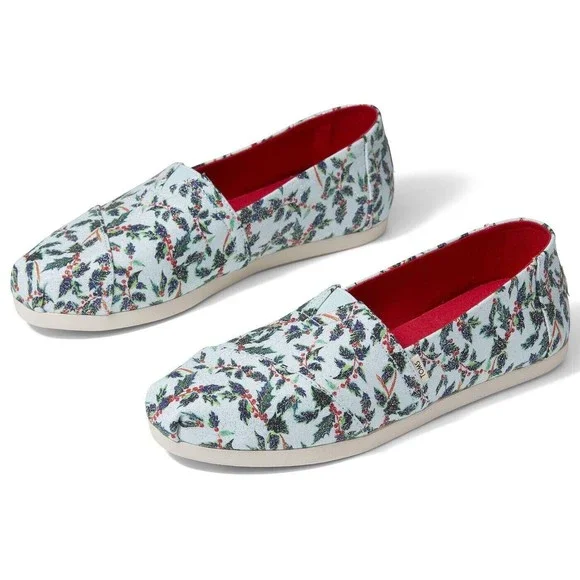Toms Shoes Nwt Toms Mint Holly Jolly Shimmer Classic Slip On